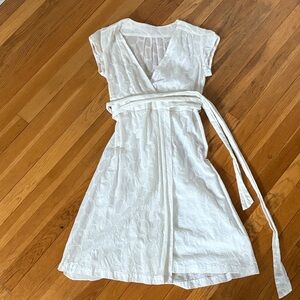 Banana Republic White Eyelet Wrap Midi Dress with Waist Tie